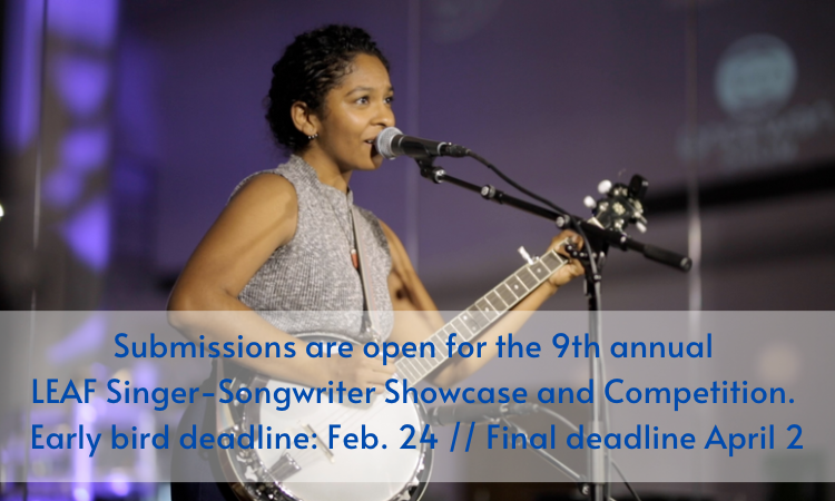 Noan Partley plays banjo while performing at the LEAF Singer-Songwriter competition.